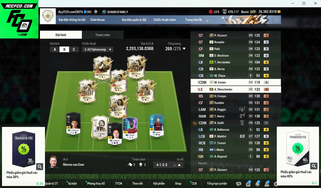 [ACC Rẻ🔥] AC Milan 2.293.130b dư 26.300b (Team phụ VN+8) có Sheva ITM+3, Henry ITM+3, Baggio ITM+3, Crespo ITM+3, Kluivert ITM+3, Ronaldo ICON, Pelé ICON, Beckham ICON, Maldini ICON... Full đào tạo chiến thuật, HLV Xịn